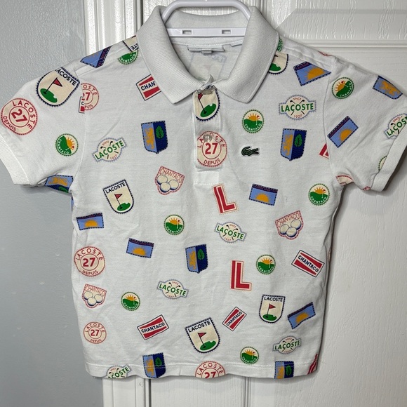 Lacoste Kids Polo Shirt - White with Colorful Graphics - Picture 1 of 5